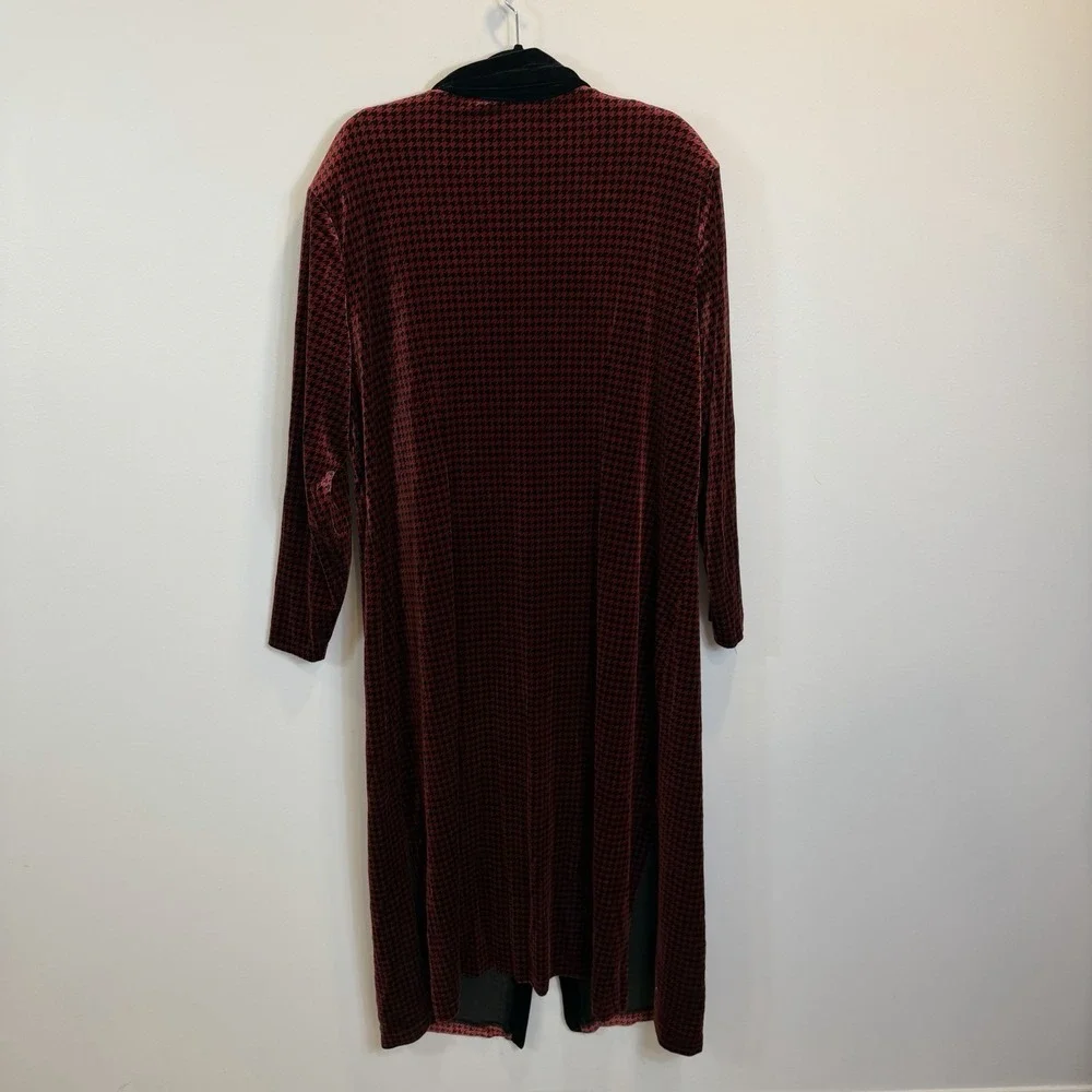 Coldwater Creek Women's 3X Red &‎ Black Velour Open House Coat Robe Soft READ